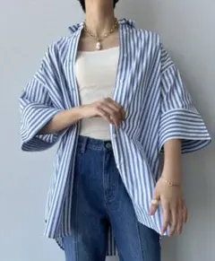 美品｜BACCA バッカ Vネックストライプブラウス 白 F トゥモローランド 