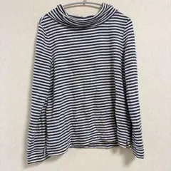 TALBOTS【S】ボーダー ボートネック オフタートル ネイビー×ホワイト