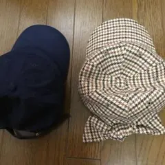 ネイビーとチェック柄のキャップセット　2個セット
