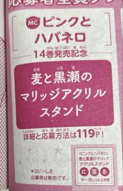 ピンクとハバネロ 全員プレゼント 応募券 マーガレット アクリルスタンド
