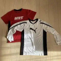 Nike 赤 Tシャツ & Puma 白黒 シャツ セット