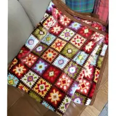 レア希少②▶︎140×200モチーフ編み柄　かぎ編み柄　ブランケット／ブラウン