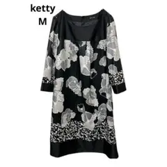 ketty 花柄ワンピース 膝丈 七分袖 ブラック M