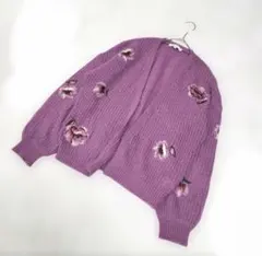 RougeDiamant カーディガン オープンフロント ニット 大花柄 刺繍