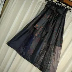 大島紬リメイクスカート着物パッチワークロングスカートM~L