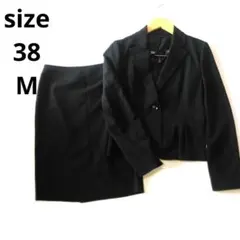 ペプラム　スカートスーツ　セットアップ　M　黒　ブラック　ビジネス　セレモニー