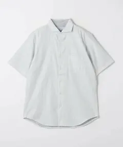 ライトグレー 半袖バンドカラーシャツ