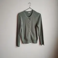 GUリブ編みグリーンカーディガン XL