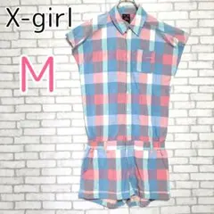 エックスガール【M/2】オールインワン カジュアル　ガーリー　チェック柄コットンのサムネイル