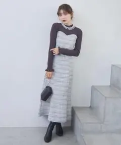 リリアンカラット　ツイードニットドッキングワンピース