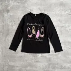 キッズ 130 黒長袖 Tシャツ シンデレラ 靴 プリント 女の子
