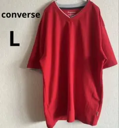 美品 コンバース L レッド ワッフル Vネック 半袖Tシャツ トレーニングのサムネイル