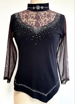 エルプラト 社交ダンス レッスンウェア 黒色長袖　Mサイズ ラインストーン