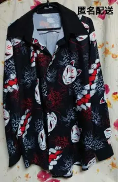 長袖シャツ∶和柄∶狐∶キツネ∶Lサイズ∶プリントシャツ∶