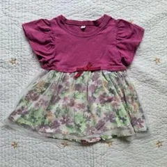 【100cm】マゼンダ色　フラワープリントTシャツ