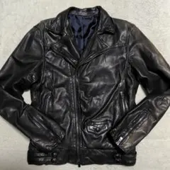 291295=HOMME 羊革 レザーダブルライダースジャケット ブラック 44
