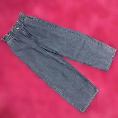 デニムブルー ワイドパンツ ゴムウエスト