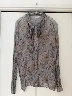 ZARA 花柄リボン付き長袖ブラウス