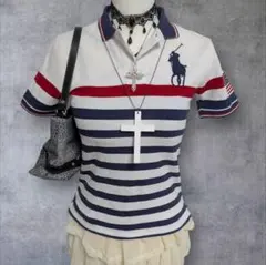 Y2K ラルフローレン ビックポニー ボーダー　ピチ　ポロシャツ　平成ギャル