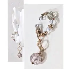 土日１５％OFF☃　揺れるカーキクラックグラス　　　　ハンドメイドイヤーカフ