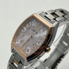 美品・稼働 セイコー ルキア 電波ソーラー トノー型 コンビカラー ピンク文字盤