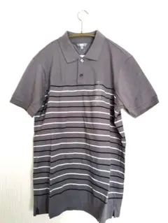 ユニクロ　ドライカノコ　半袖ポロシャツ　Lサイズ グレーボーダー