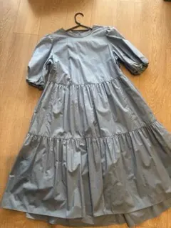 ブルー 半袖 ティアードワンピース