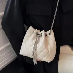 ミニ タッセル飾り アーガイル キルティング 巾着 バケットバッグ