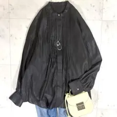 美品 トゥモローランドコレクション リネン バンドカラーブラウス ピンタック 茶