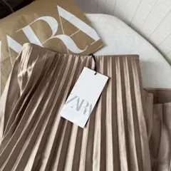 【新品】ZARA ベージュ プリーツスカートシャンパンゴールド セレモニー　L