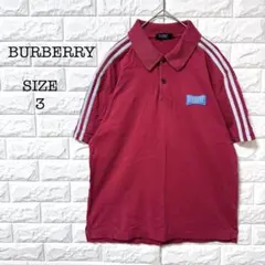 バーバリーブラックレーベル 半袖 ポロシャツ ワッペン 肩ライン 赤 レッド L