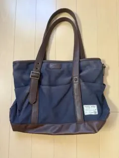 ネイビー トートバッグ キャンバス レザー