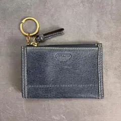 コーチ COACH コインケース パスケース ネイビー 紺 シボ革 キーリング