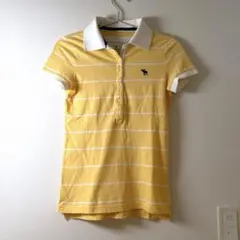 アバクロ ポロシャツ レディースS 黄色 ボーダー 半袖 ロゴ 春夏