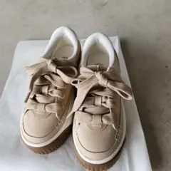 UGGベージュ 厚底 キャンバス スニーカー