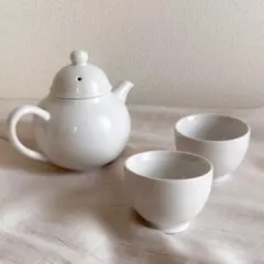 白い中国茶器セット（ティーポット・茶碗2個）
