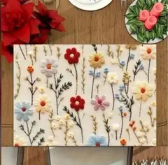 989 ランチョンマット 4枚セット 刺繍風 花柄 撥水 テーブル