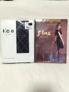 iCB（アイシービー）ダイヤ柄 &リボン柄 M-L ストッキング 2点セット