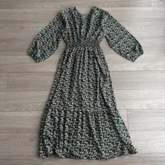 flower 花柄ロングワンピース(七部袖)