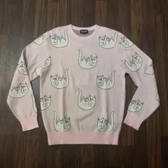 美品Ripndip 猫 ネコ柄ニット L ピンク Nermal Cat