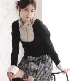 ナイスクラップ NICE CLAUPロゴ刺繍レイヤードトップス