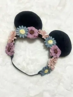 ディズニー カチューシャ ミニー 花柄 フラワー 黒 ブラック パステル レア