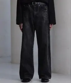 【CLEL】レリーフストレートデニムパンツ　ヴィンテージブラック S