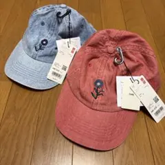 新品 UNIQLO 花刺繍キャップ 2個セット デニム ピンク 帽子