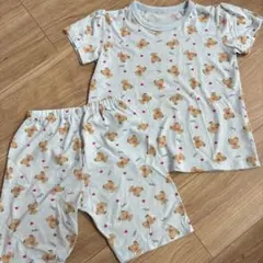 クマ柄コットンパジャマ上下セット夏用 水色 女の子 120サイズ