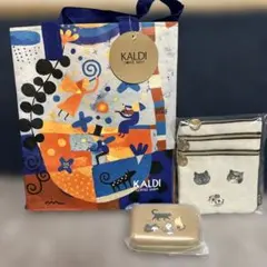 KALDI ガジェットケース　ネコの日　ポーチ　エコバッグ　セット売り