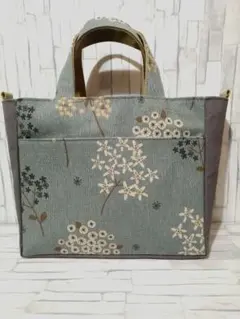 ナチュラルボタニカル(ブルーグレー)【両面外ポケット付トート(底板付)】A4