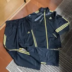 adidas アディダス トラックジャージ上下セット黒×金 刺繍ロゴ M