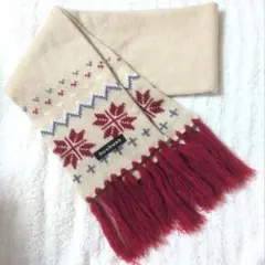 hushush 雪の結晶　ニットマフラー　赤　ベージュ