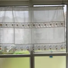 カフェカーテン/ひまわり柄/刺繍/レース/のれん/ 白/【76×116サイズ】のサムネイル